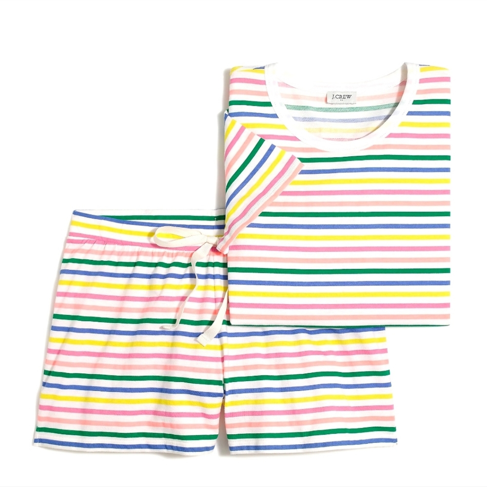 New! J Crew Sz S Rainbow Striped Jersey T-shirt Top + Shorts Bottom PJ Set NWT